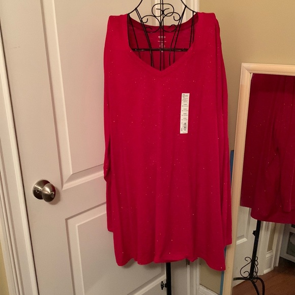 NWT Sonoma Everyday Tee holiday red w/gold sparkles cotton stretchy size 5x - Picture 1 of 11
